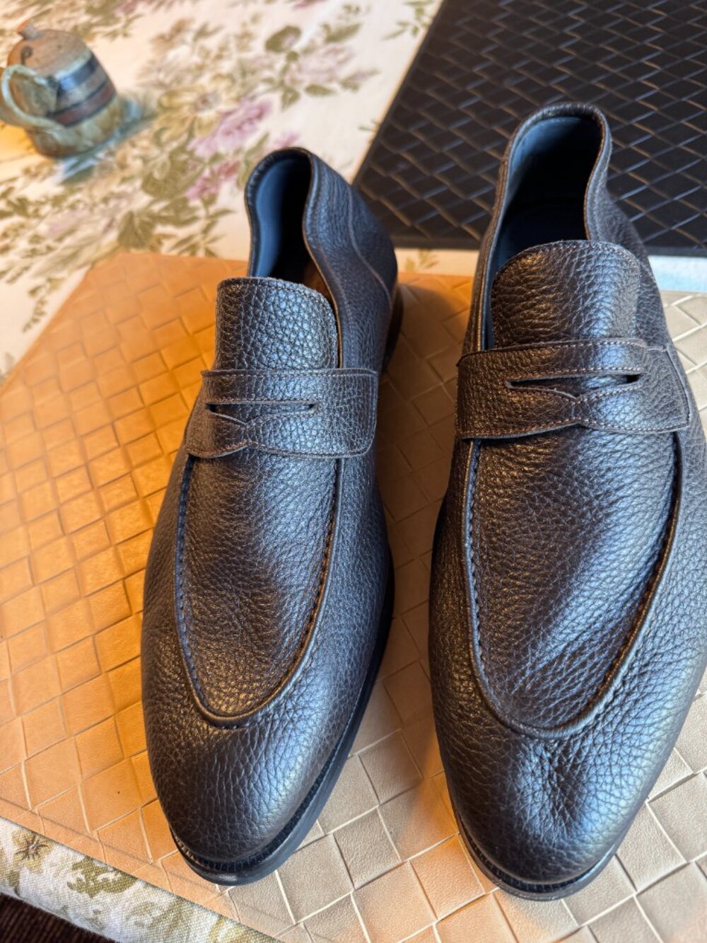 Di Bianco Scarpe Brown Pebbled Leather Loafers Size 11 - Picture 9 of 10